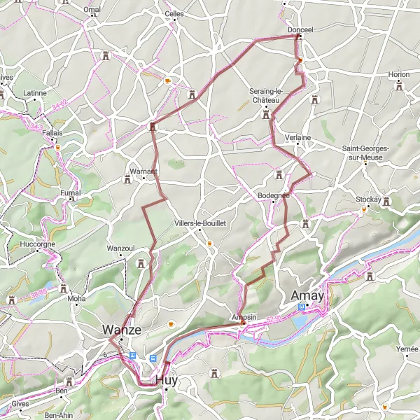 Map miniature of "Donceel to Aineffe Gravel Cycling Route" cycling inspiration in Prov. Liège, Belgium. Generated by Tarmacs.app cycling route planner