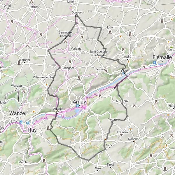 Map miniature of "Engis to Donceel Road Cycling Route" cycling inspiration in Prov. Liège, Belgium. Generated by Tarmacs.app cycling route planner
