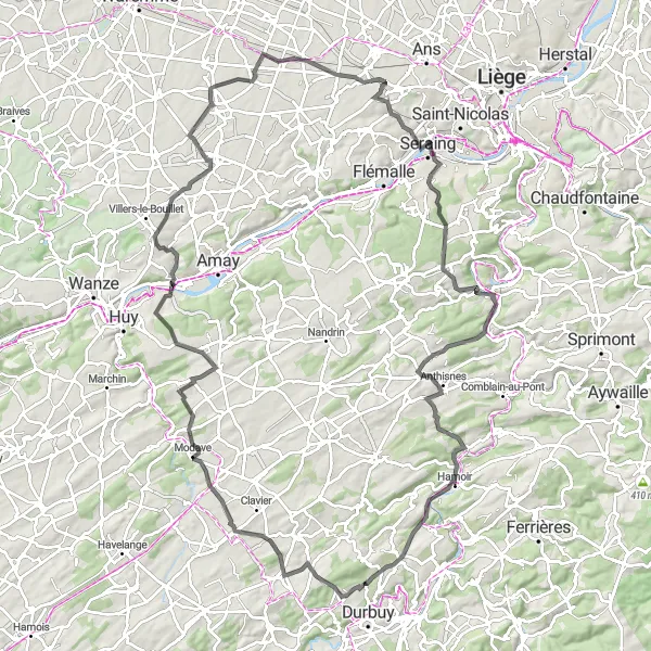 Karten-Miniaturansicht der Radinspiration "Hügelige Route um Donceel" in Prov. Liège, Belgium. Erstellt vom Tarmacs.app-Routenplaner für Radtouren