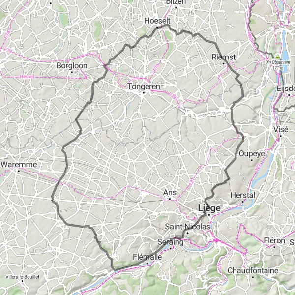 Karten-Miniaturansicht der Radinspiration "Road Cycling Abenteuer von Remicourt nach Tilleur" in Prov. Liège, Belgium. Erstellt vom Tarmacs.app-Routenplaner für Radtouren