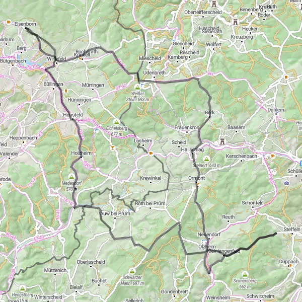 Karten-Miniaturansicht der Radinspiration "Rundtour ab Elsenborn: Krinkelt - Wirtzfeld" in Prov. Liège, Belgium. Erstellt vom Tarmacs.app-Routenplaner für Radtouren