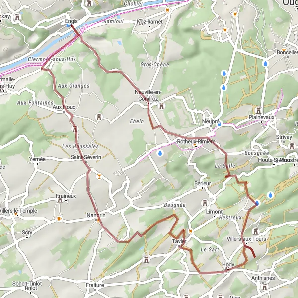 Miniatuurkaart van de fietsinspiratie "Gravelroute rond Neuville-en-Condroz" in Prov. Liège, Belgium. Gemaakt door de Tarmacs.app fietsrouteplanner