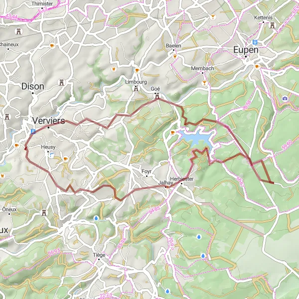 Miniatuurkaart van de fietsinspiratie "Gravelroute rond Ensival via Stembert, Château de Goé, Hestreux en Jalhay" in Prov. Liège, Belgium. Gemaakt door de Tarmacs.app fietsrouteplanner