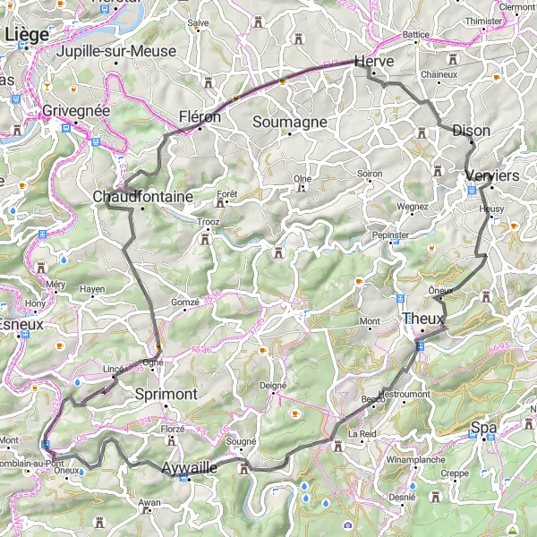 Map miniature of "Exploring Verviers and Beyond" cycling inspiration in Prov. Liège, Belgium. Generated by Tarmacs.app cycling route planner