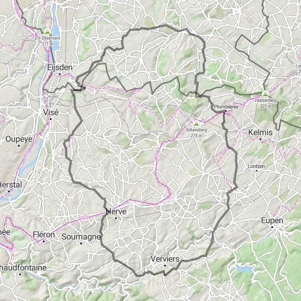 Miniature de la carte de l'inspiration cycliste "Les collines de Blegny" dans la Prov. Liège, Belgium. Générée par le planificateur d'itinéraire cycliste Tarmacs.app