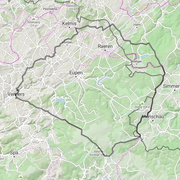 Miniature de la carte de l'inspiration cycliste "Route vers Signal de Botrange et Jalhay" dans la Prov. Liège, Belgium. Générée par le planificateur d'itinéraire cycliste Tarmacs.app