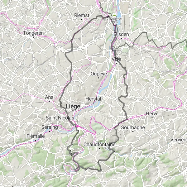 Karten-Miniaturansicht der Radinspiration "Panoramablicke und malerische Dörfer" in Prov. Liège, Belgium. Erstellt vom Tarmacs.app-Routenplaner für Radtouren