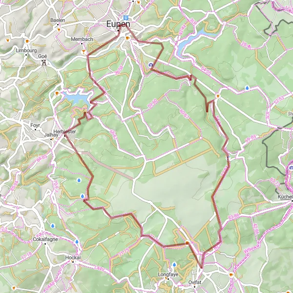 Map miniature of "Gravel Ride through Kanzel and Binsterkrone" cycling inspiration in Prov. Liège, Belgium. Generated by Tarmacs.app cycling route planner