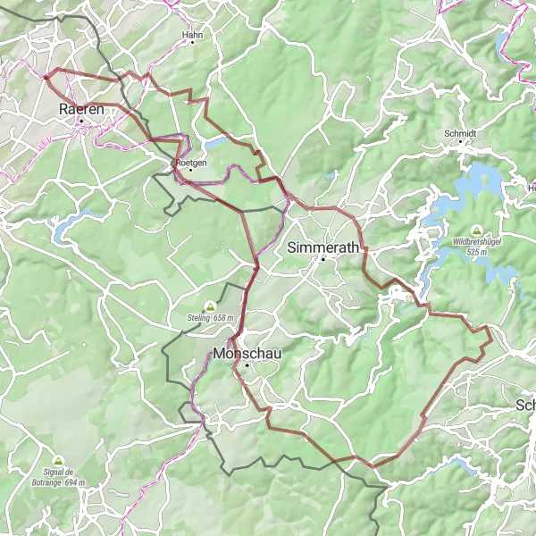 Karten-Miniaturansicht der Radinspiration "Abenteuerliche Gravel-Tour nach Roetgen" in Prov. Liège, Belgium. Erstellt vom Tarmacs.app-Routenplaner für Radtouren
