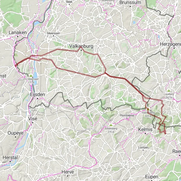 Miniatuurkaart van de fietsinspiratie "Gravelroute naar Eupen en omgeving" in Prov. Liège, Belgium. Gemaakt door de Tarmacs.app fietsrouteplanner