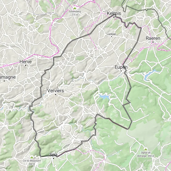 Miniatuurkaart van de fietsinspiratie "Wegroute naar Spa en Theux" in Prov. Liège, Belgium. Gemaakt door de Tarmacs.app fietsrouteplanner