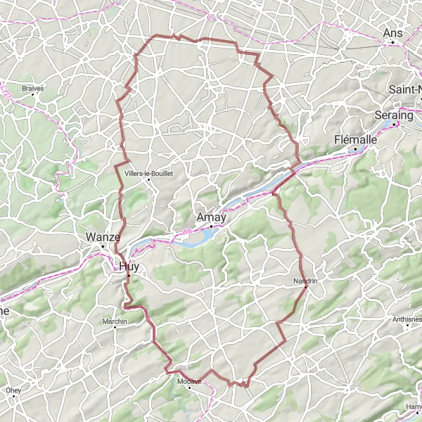 Karten-Miniaturansicht der Radinspiration "Herausfordernde Gravelroute Faimes-Huy" in Prov. Liège, Belgium. Erstellt vom Tarmacs.app-Routenplaner für Radtouren