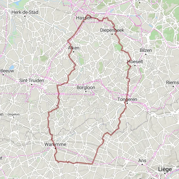 Map miniature of "Exploring Ulbeek and Limont" cycling inspiration in Prov. Liège, Belgium. Generated by Tarmacs.app cycling route planner