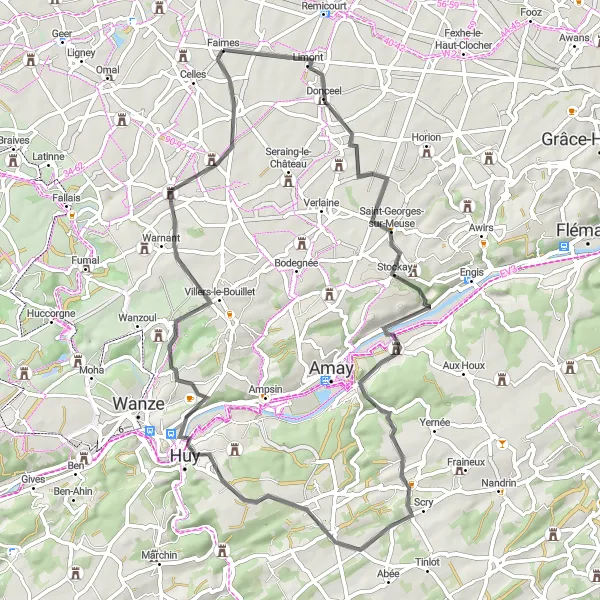 Map miniature of "Donceel-Huy Loop" cycling inspiration in Prov. Liège, Belgium. Generated by Tarmacs.app cycling route planner
