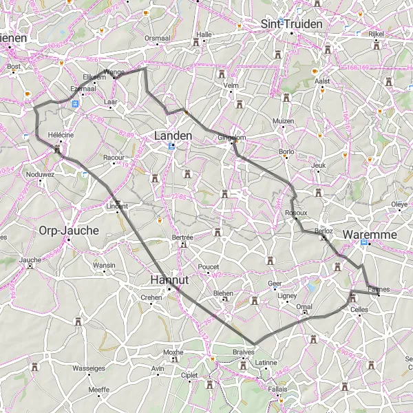 Map miniature of "Liège - Hannut Loop" cycling inspiration in Prov. Liège, Belgium. Generated by Tarmacs.app cycling route planner