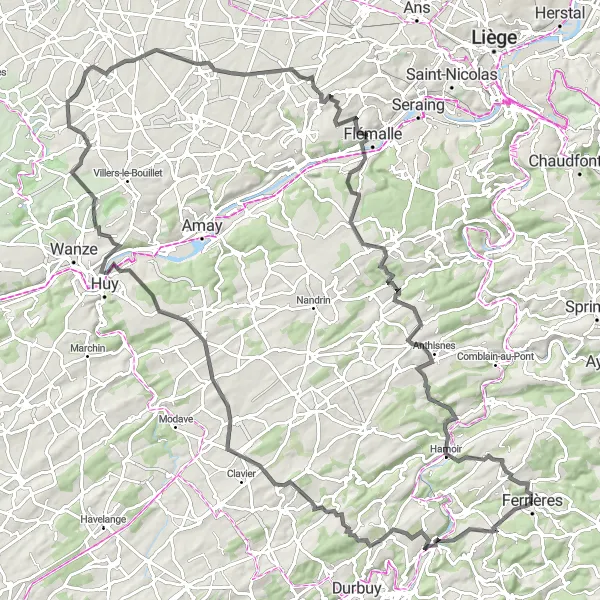 Miniatuurkaart van de fietsinspiratie "Pittoreske fietsroute rond Ferrières" in Prov. Liège, Belgium. Gemaakt door de Tarmacs.app fietsrouteplanner