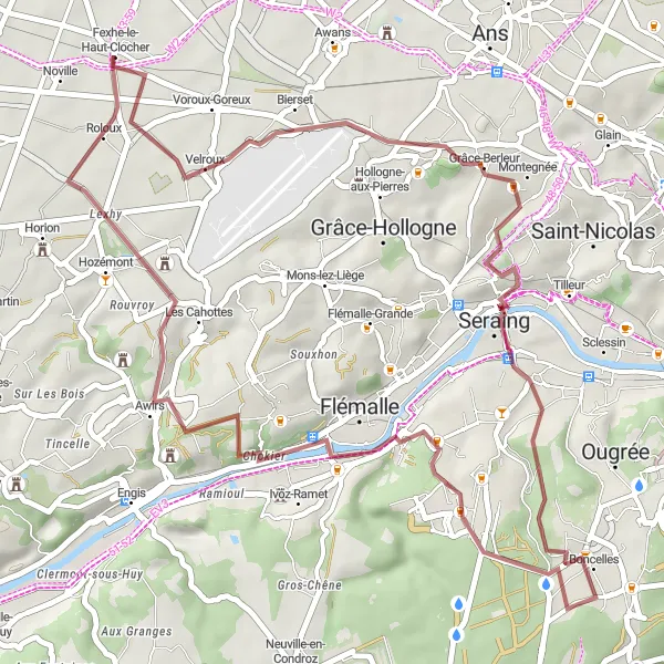 Miniatuurkaart van de fietsinspiratie "Gravelroute rond Fexhe-le-Haut-Clocher" in Prov. Liège, Belgium. Gemaakt door de Tarmacs.app fietsrouteplanner