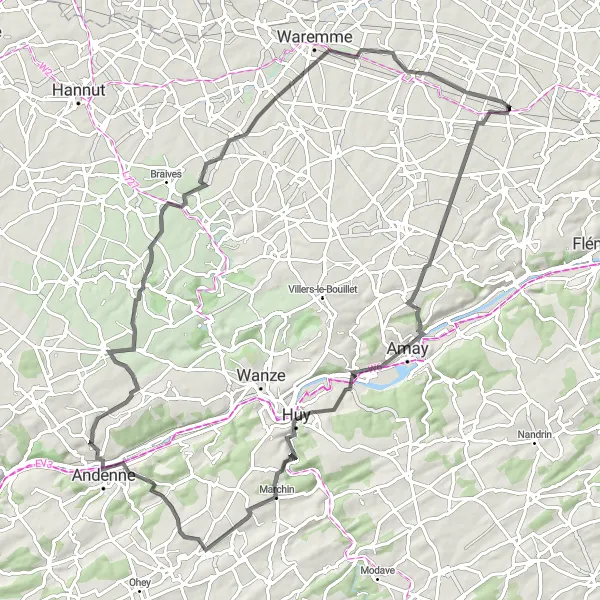 Map miniature of "The Flône Challenge" cycling inspiration in Prov. Liège, Belgium. Generated by Tarmacs.app cycling route planner