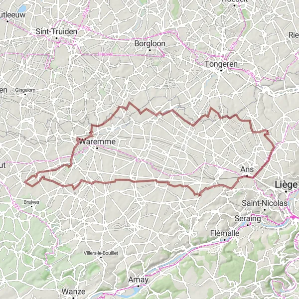 Karten-Miniaturansicht der Radinspiration "Gravel-Abenteuer um Villers-Saint-Siméon" in Prov. Liège, Belgium. Erstellt vom Tarmacs.app-Routenplaner für Radtouren