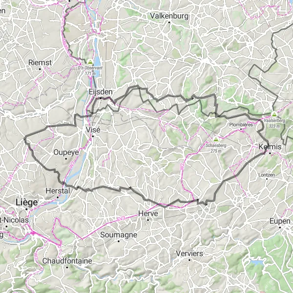 Karten-Miniaturansicht der Radinspiration "Rundtour von Fexhe-Slins nach Barchon" in Prov. Liège, Belgium. Erstellt vom Tarmacs.app-Routenplaner für Radtouren