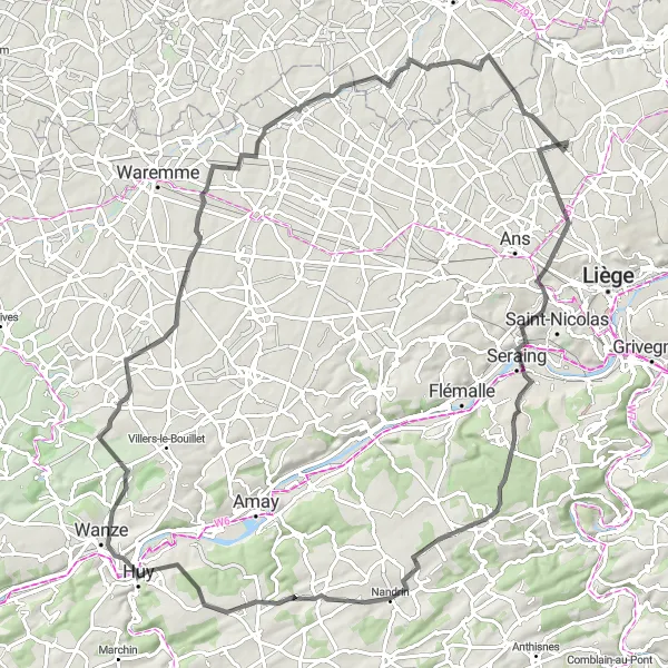 Karten-Miniaturansicht der Radinspiration "Rund um Fexhe-Slins" in Prov. Liège, Belgium. Erstellt vom Tarmacs.app-Routenplaner für Radtouren