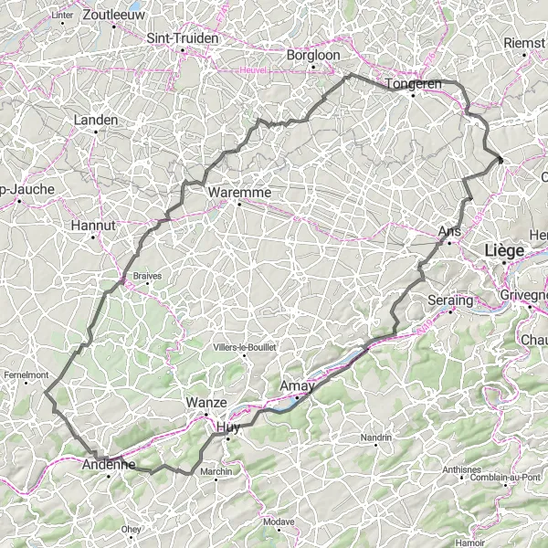 Map miniature of "Ultimate Cycling Challenge in Liège" cycling inspiration in Prov. Liège, Belgium. Generated by Tarmacs.app cycling route planner
