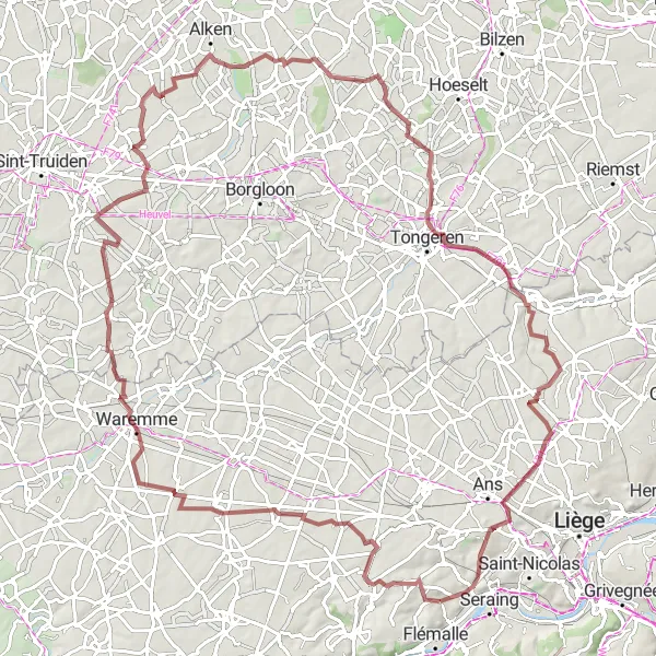 Miniature de la carte de l'inspiration cycliste "Aventure à Vélo autour de Flémalle-Grande" dans la Prov. Liège, Belgium. Générée par le planificateur d'itinéraire cycliste Tarmacs.app