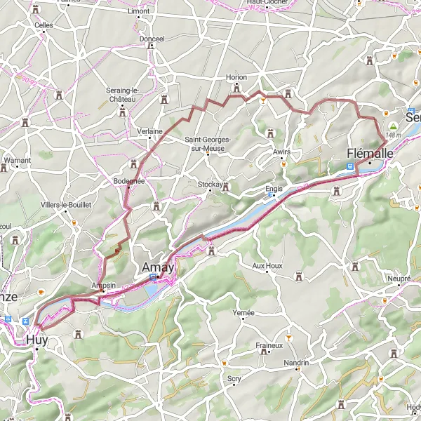 Karten-Miniaturansicht der Radinspiration "Abenteuerliche Gravel-Tour um Flémalle" in Prov. Liège, Belgium. Erstellt vom Tarmacs.app-Routenplaner für Radtouren