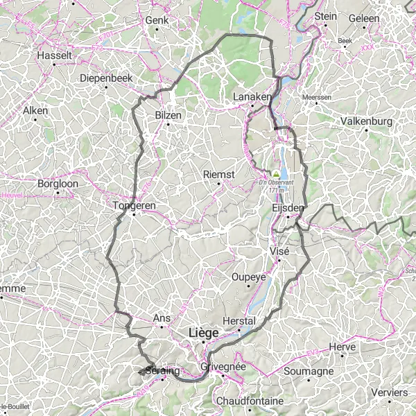 Karten-Miniaturansicht der Radinspiration "Kultur und Natur rund um Flémalle-Grande" in Prov. Liège, Belgium. Erstellt vom Tarmacs.app-Routenplaner für Radtouren