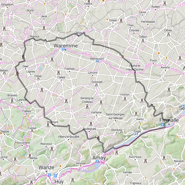 Map miniature of "Warnant Wonder" cycling inspiration in Prov. Liège, Belgium. Generated by Tarmacs.app cycling route planner