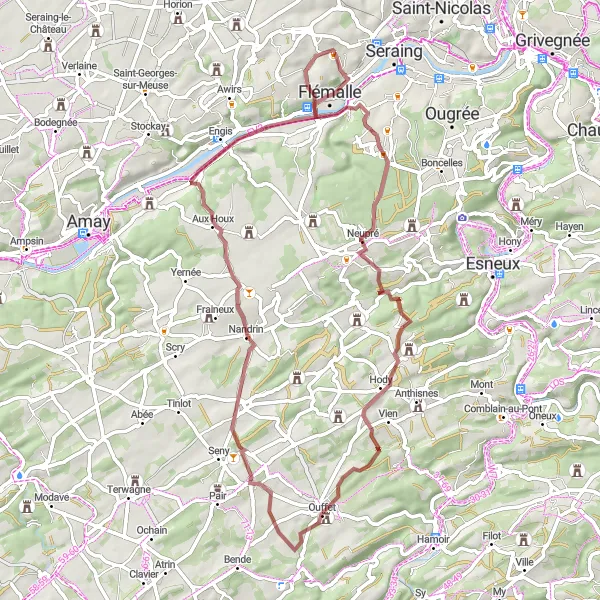 Map miniature of "Gravel Around Flémalle-Haute" cycling inspiration in Prov. Liège, Belgium. Generated by Tarmacs.app cycling route planner