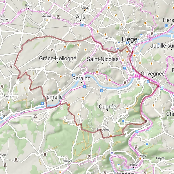 Karten-Miniaturansicht der Radinspiration "Entdeckungstour durch Velroux und Boncelles" in Prov. Liège, Belgium. Erstellt vom Tarmacs.app-Routenplaner für Radtouren