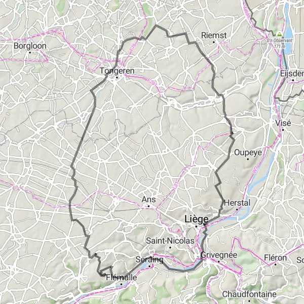 Map miniature of "Road Cycling Expedition from Flémalle-Haute" cycling inspiration in Prov. Liège, Belgium. Generated by Tarmacs.app cycling route planner