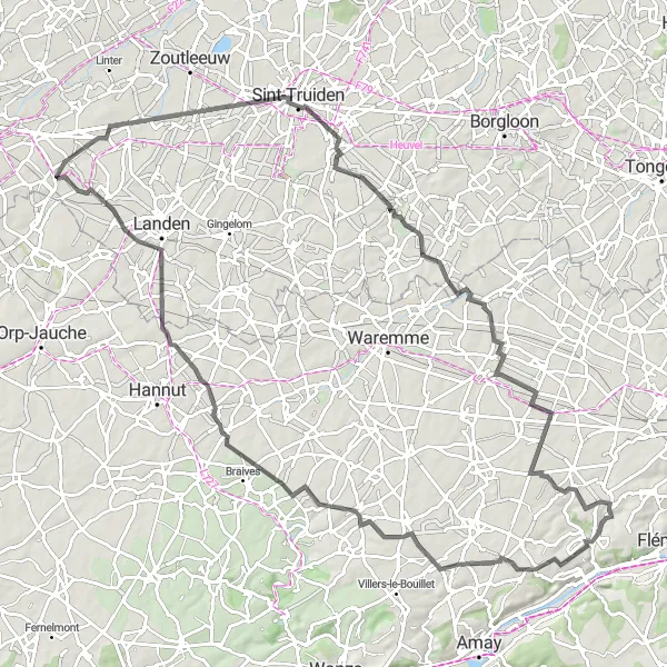 Miniature de la carte de l'inspiration cycliste "La Vallée du Geer" dans la Prov. Liège, Belgium. Générée par le planificateur d'itinéraire cycliste Tarmacs.app