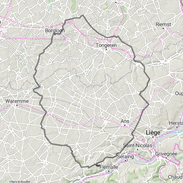 Miniature de la carte de l'inspiration cycliste "Parcours cyclable sur route vers Remicourt" dans la Prov. Liège, Belgium. Générée par le planificateur d'itinéraire cycliste Tarmacs.app