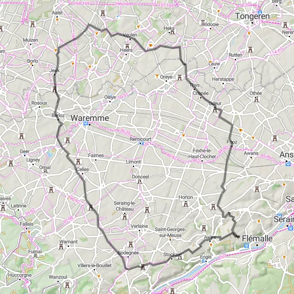 Karten-Miniaturansicht der Radinspiration "Schlösser und Landschaften entlang der Maas" in Prov. Liège, Belgium. Erstellt vom Tarmacs.app-Routenplaner für Radtouren