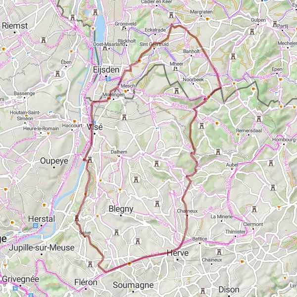 Miniature de la carte de l'inspiration cycliste "Les Charmes de Liège" dans la Prov. Liège, Belgium. Générée par le planificateur d'itinéraire cycliste Tarmacs.app