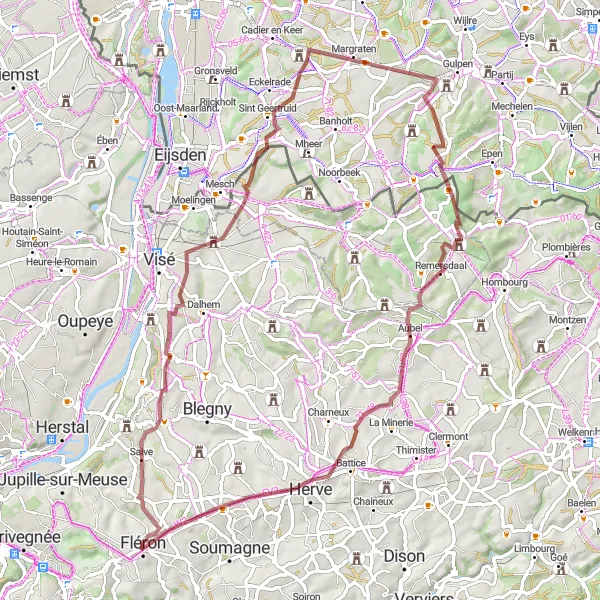 Miniature de la carte de l'inspiration cycliste "Le Tour des Terrils de Fléron" dans la Prov. Liège, Belgium. Générée par le planificateur d'itinéraire cycliste Tarmacs.app