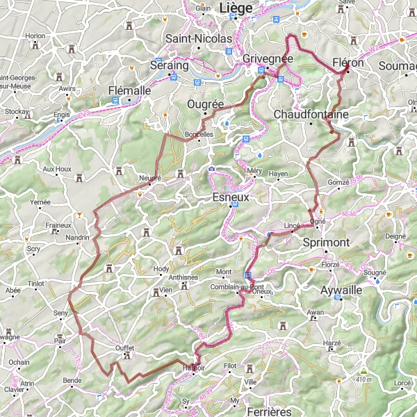 Karten-Miniaturansicht der Radinspiration "Abenteuerliche Fahrt durch die Natur von Fléron" in Prov. Liège, Belgium. Erstellt vom Tarmacs.app-Routenplaner für Radtouren