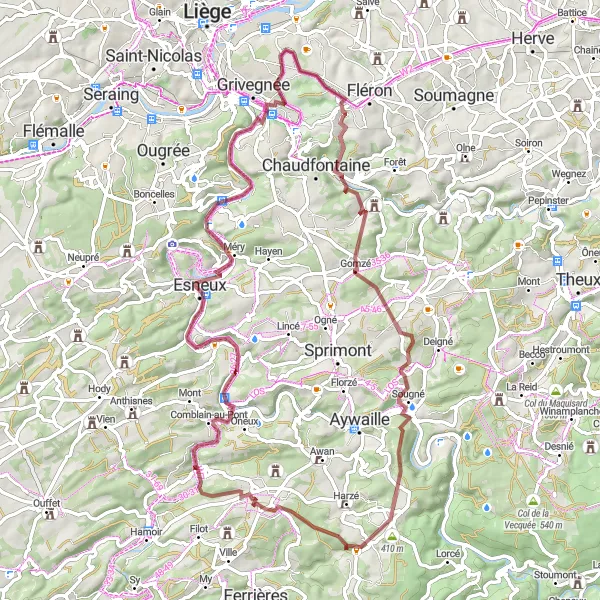 Map miniature of "Hidden Gems of Liège" cycling inspiration in Prov. Liège, Belgium. Generated by Tarmacs.app cycling route planner