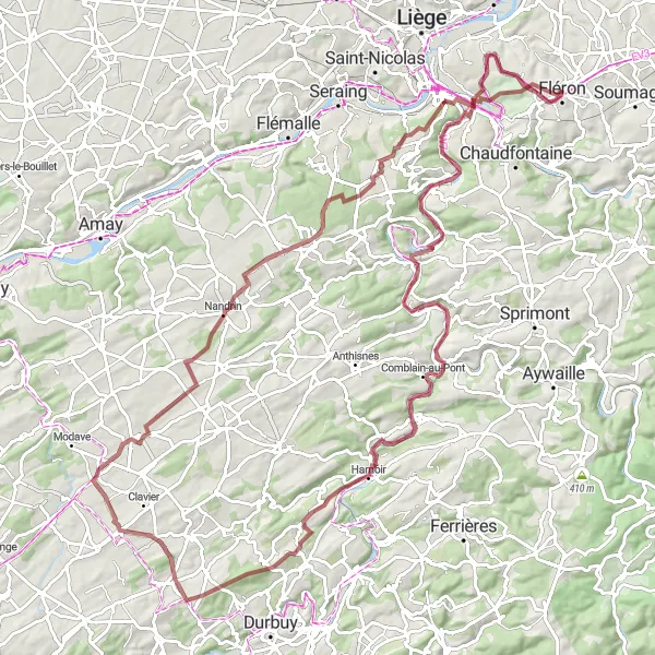 Map miniature of "Gravel Adventure through the Ardennes" cycling inspiration in Prov. Liège, Belgium. Generated by Tarmacs.app cycling route planner