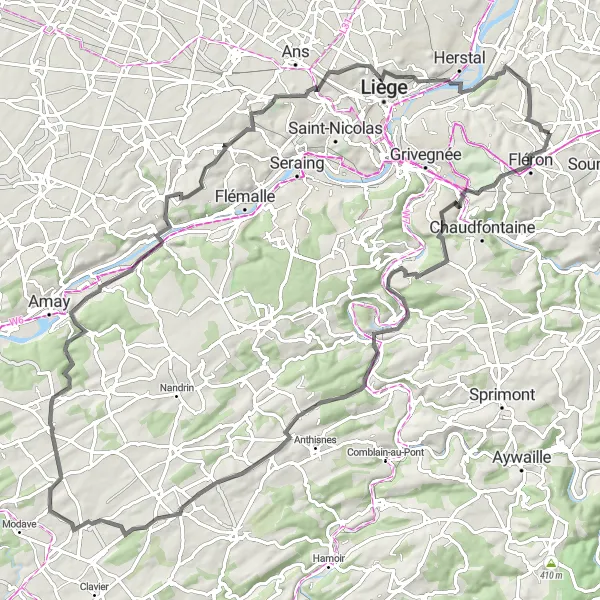 Map miniature of "Scenic Road Cycling in Liège" cycling inspiration in Prov. Liège, Belgium. Generated by Tarmacs.app cycling route planner