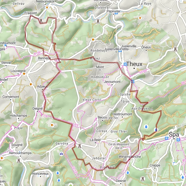 Map miniature of "Fraipont to Château de Franchimont" cycling inspiration in Prov. Liège, Belgium. Generated by Tarmacs.app cycling route planner
