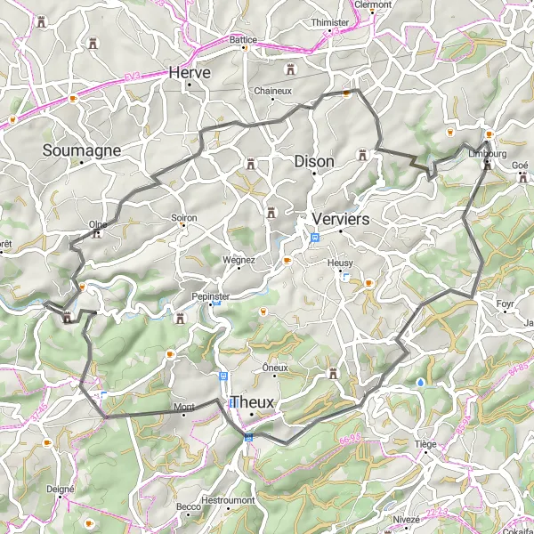 Map miniature of "Chateau Poswick - A Serene Road Journey" cycling inspiration in Prov. Liège, Belgium. Generated by Tarmacs.app cycling route planner