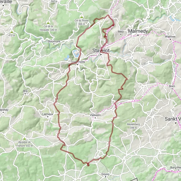 Miniatuurkaart van de fietsinspiratie "Gravel avontuur rond Cascade de Coo" in Prov. Liège, Belgium. Gemaakt door de Tarmacs.app fietsrouteplanner