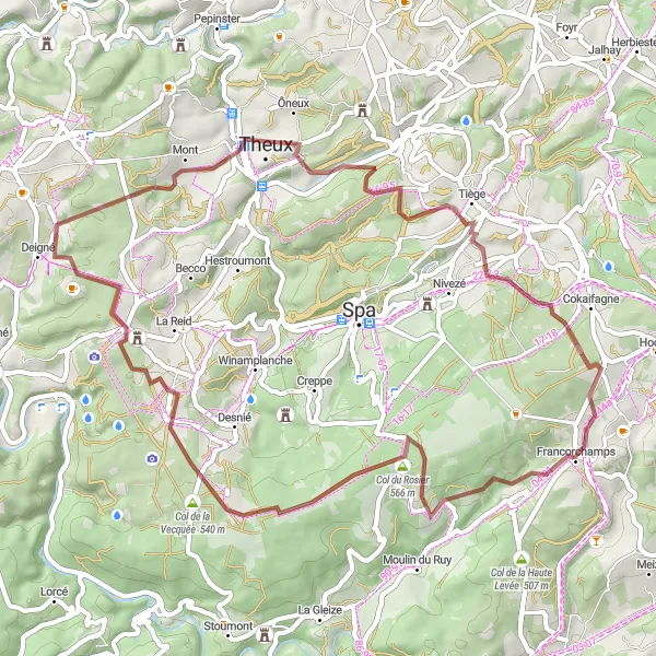 Karten-Miniaturansicht der Radinspiration "Abenteuerliche Graveltour durch die Ardennen" in Prov. Liège, Belgium. Erstellt vom Tarmacs.app-Routenplaner für Radtouren