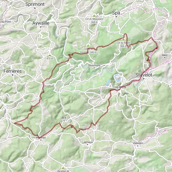 Karten-Miniaturansicht der Radinspiration "Herausfordernde Ardennen-Hochlandroute" in Prov. Liège, Belgium. Erstellt vom Tarmacs.app-Routenplaner für Radtouren