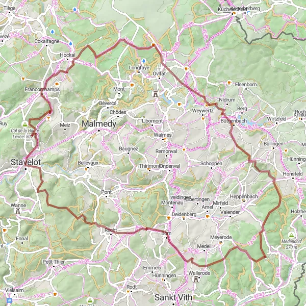 Map miniature of "The Ardennes Adventure" cycling inspiration in Prov. Liège, Belgium. Generated by Tarmacs.app cycling route planner