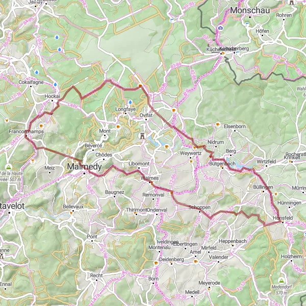 Karten-Miniaturansicht der Radinspiration "Durch die Wälder der Ardennen" in Prov. Liège, Belgium. Erstellt vom Tarmacs.app-Routenplaner für Radtouren