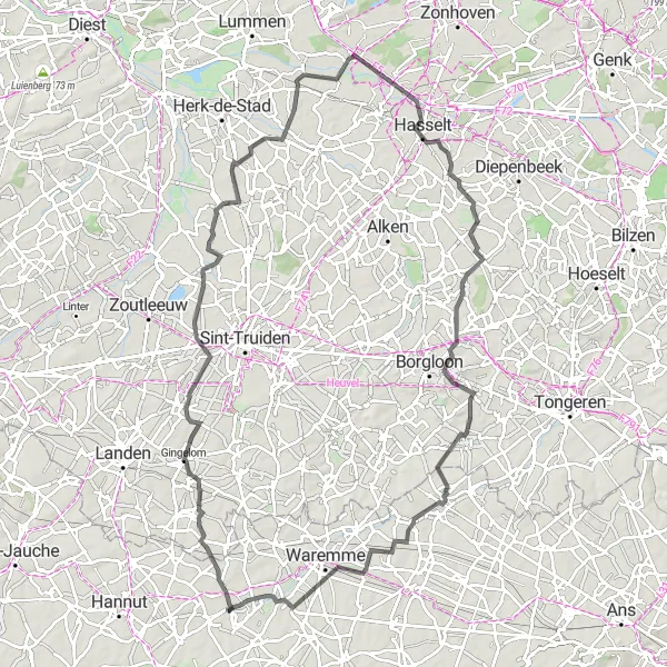 Map miniature of "Scenic Road Adventure to Hollogne-sur-Geer" cycling inspiration in Prov. Liège, Belgium. Generated by Tarmacs.app cycling route planner